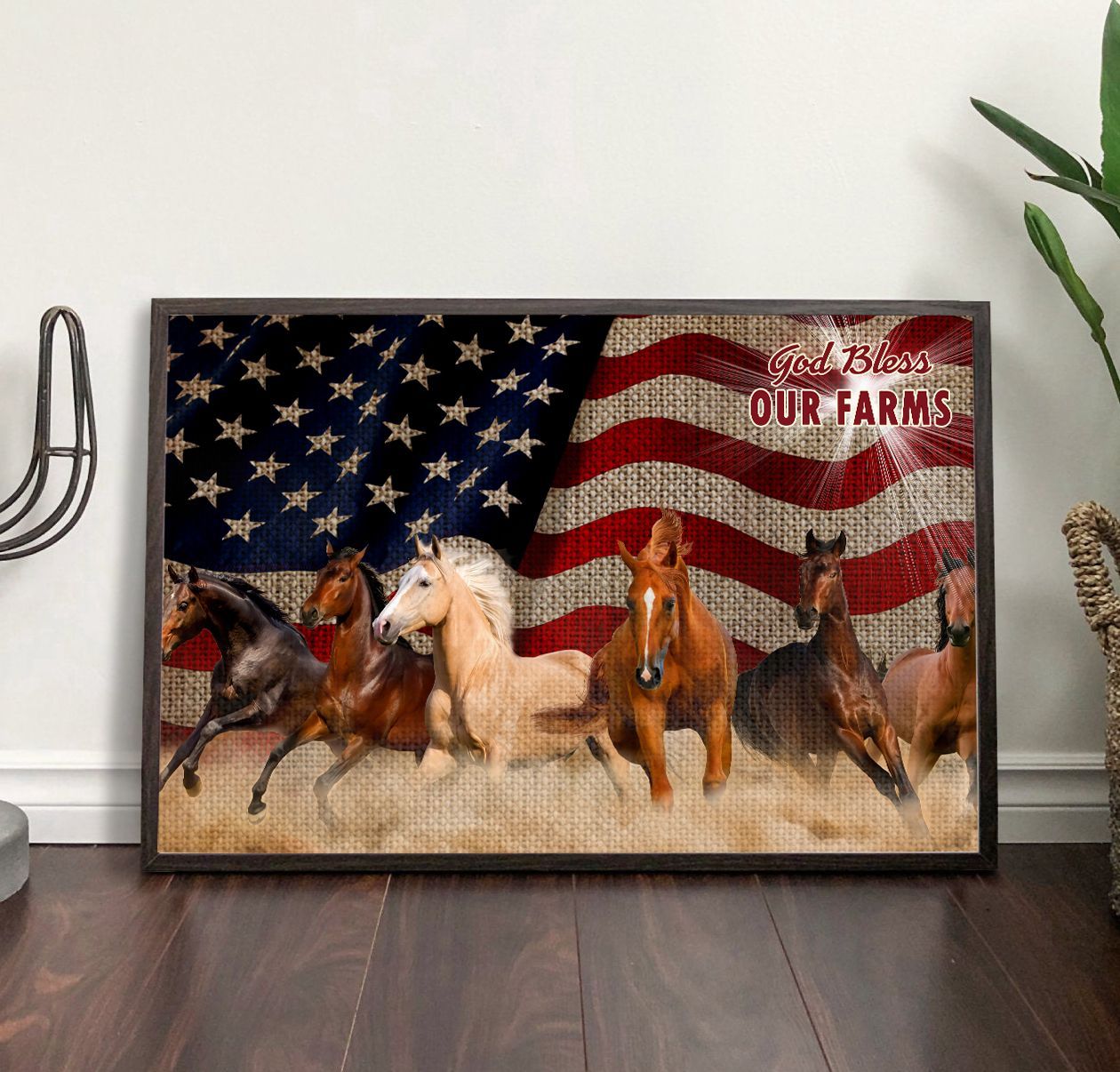 Horses God Bless Our Farms Horse Canvas and Poster 0523