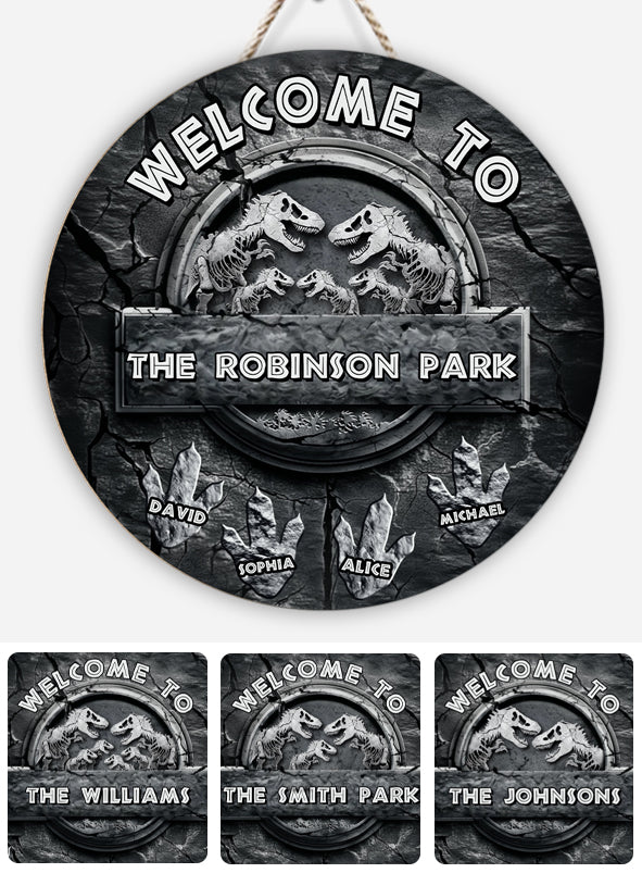 Welcome To Our Dinosaur Park - Personalized Dinosaur Round Wood Sign
