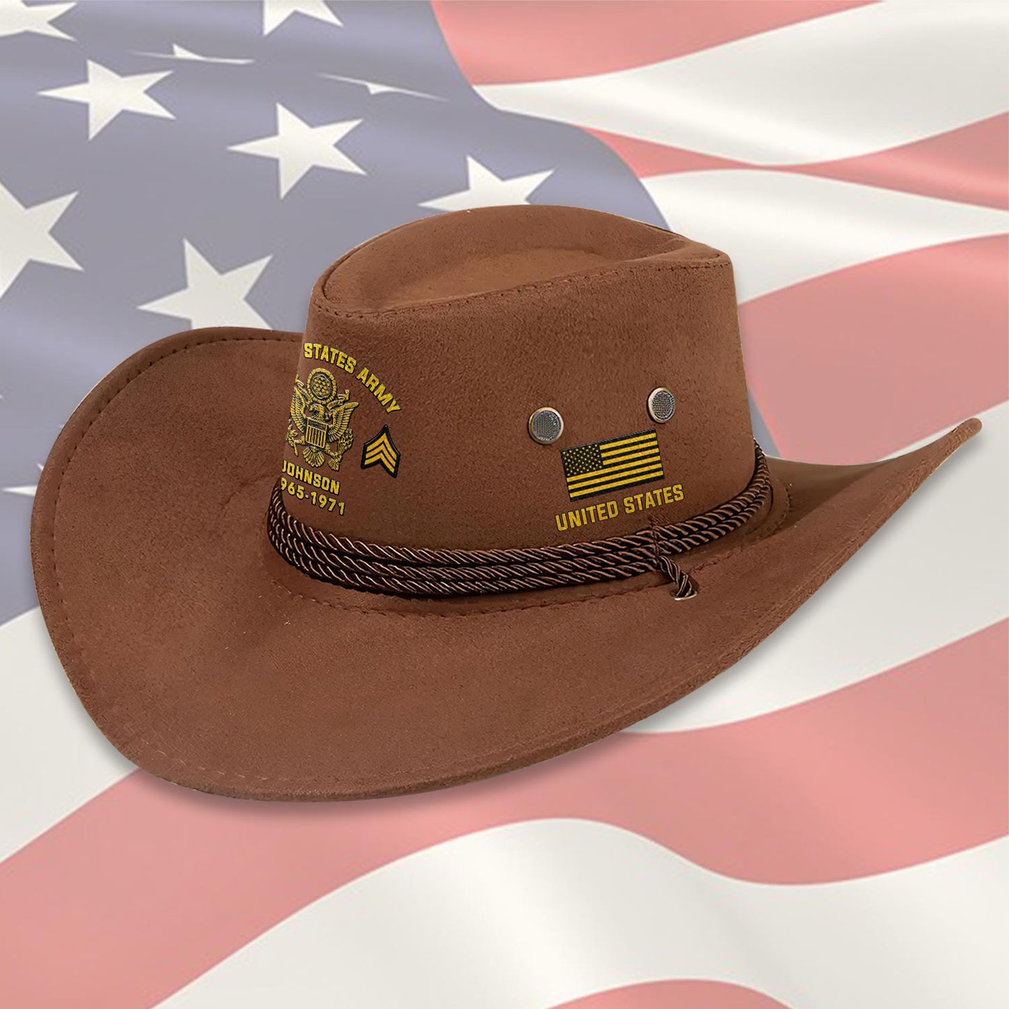 Strong Veteran - Personalized Veteran Wide Brim Cowboy Hat