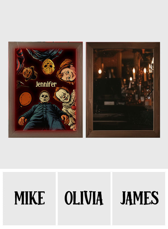 Love Horror Movies - Personalized Horror Character Wooden Mirror Night Light