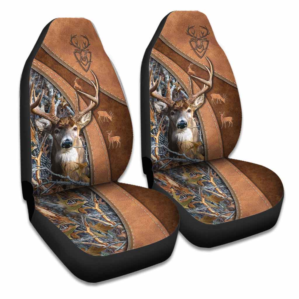 Deer Hunting - Seat Covers With Leather Pattern Print
