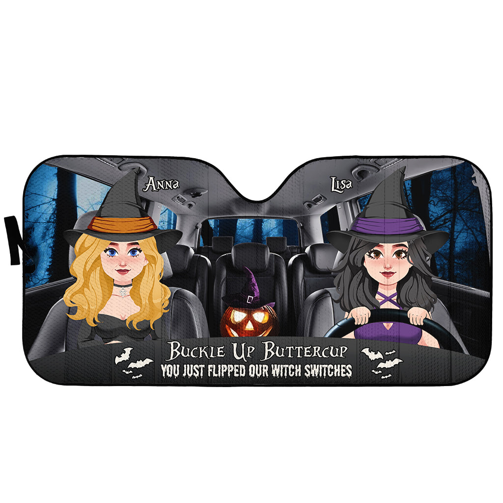 Buckle Up Buttercup - Personalized Witch Car Sunshade