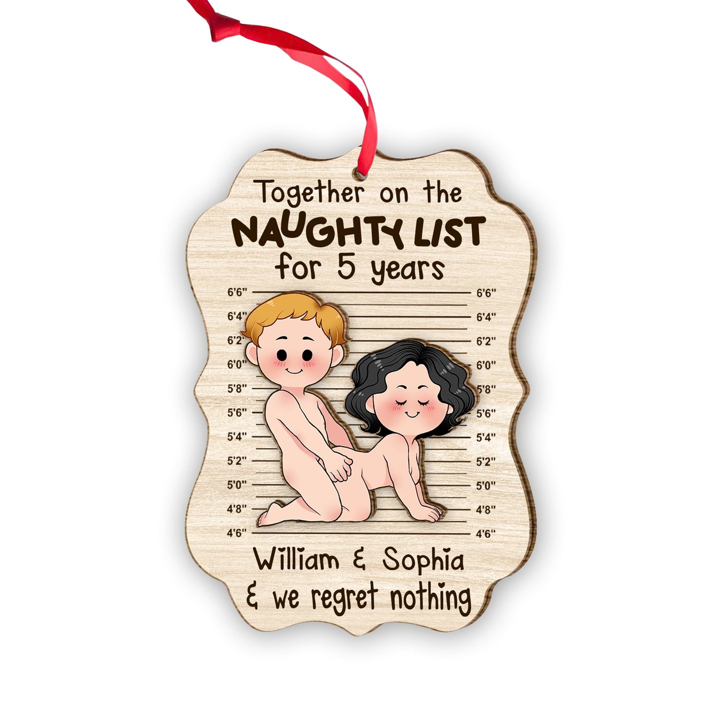 Together On The Naughty List - Personalized Couple 2 Layered Piece Ornament