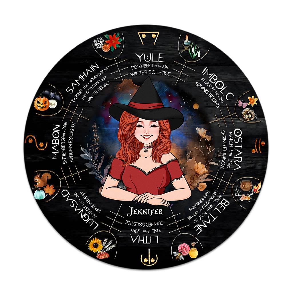 Wheel Of The Year - Personalized Witch Round Wood Sign