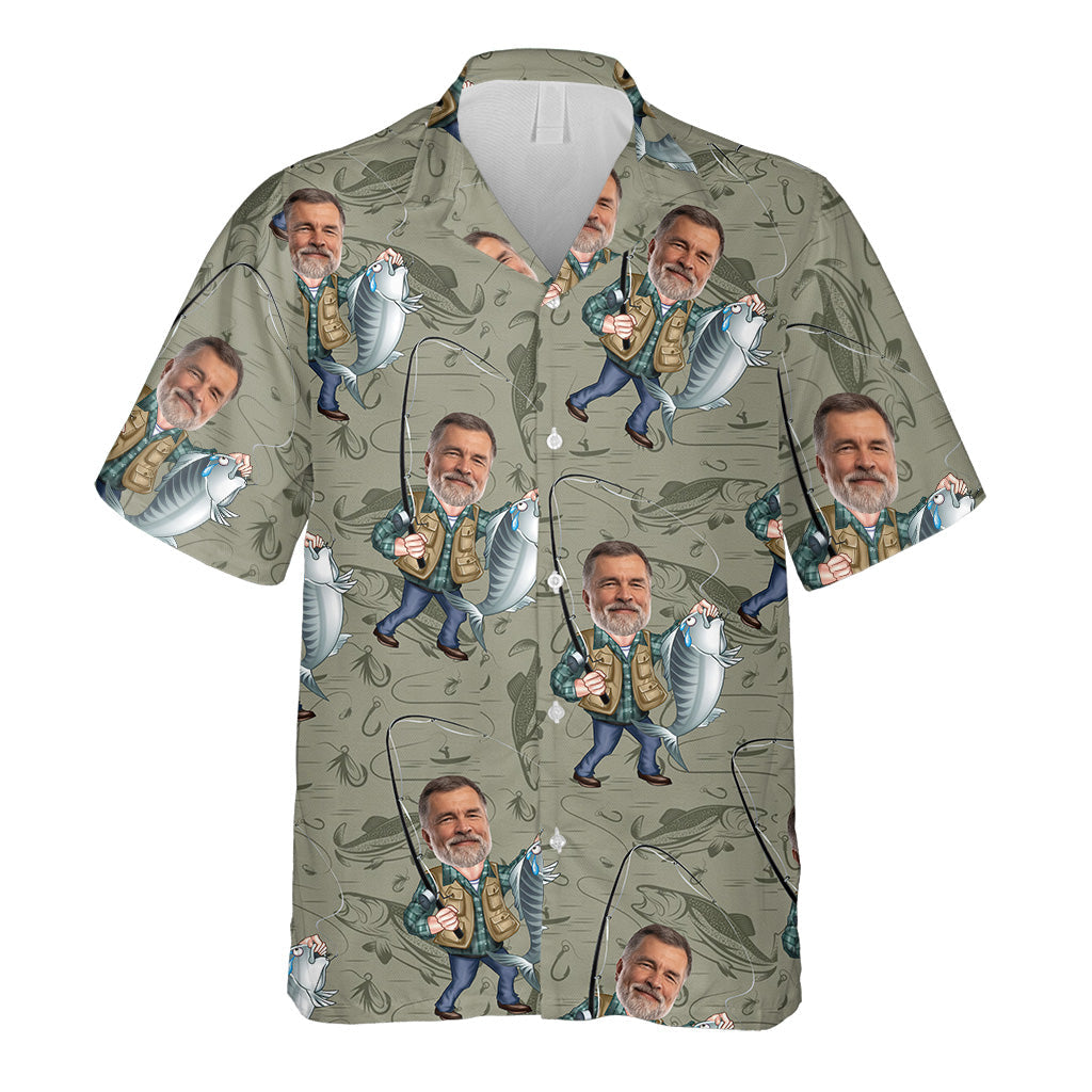 Funny Fishing Portrait - Personalized Fishing Hawaiian Shirt