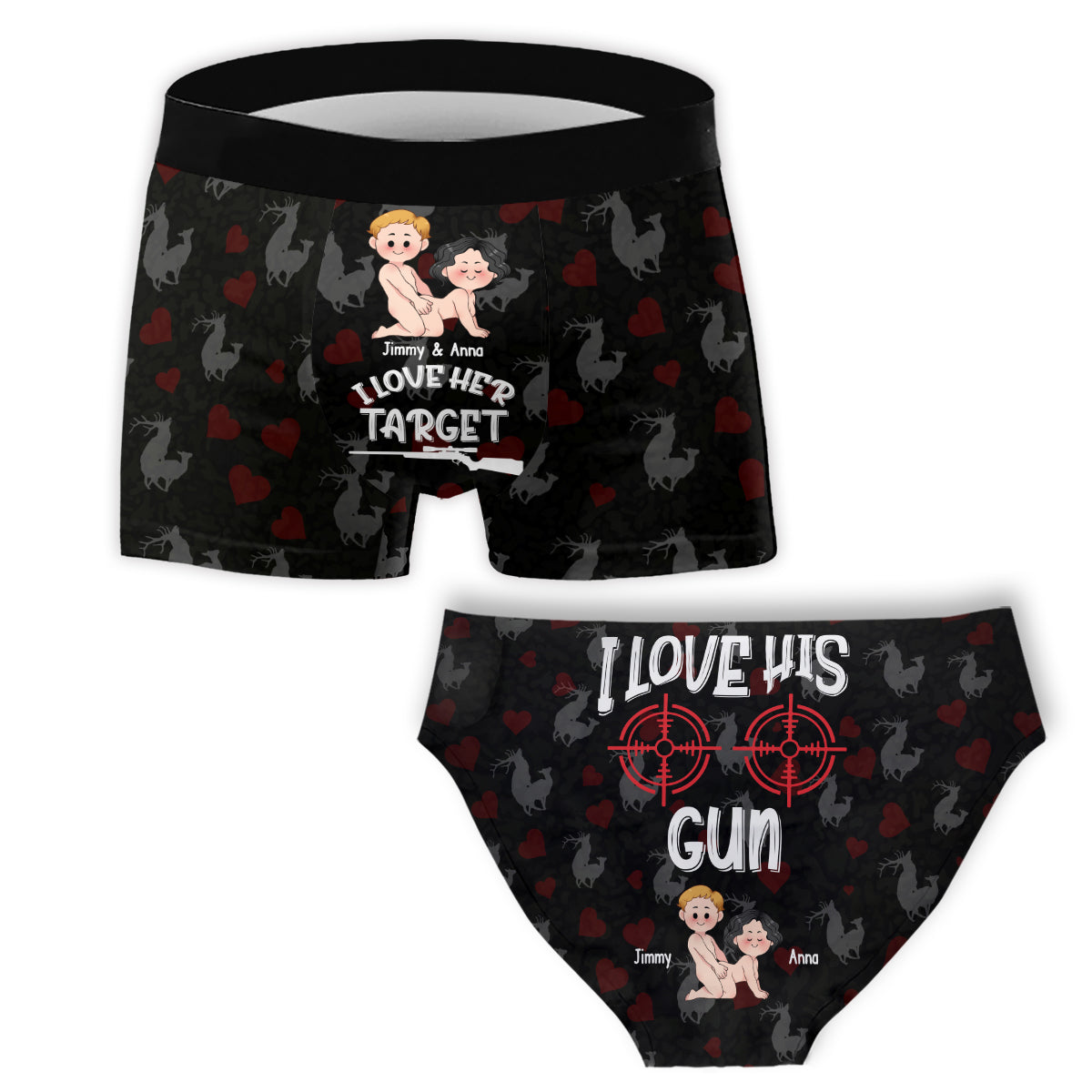 I Love Her Target I Love His Gun - Personalized Hunting Women Briefs & Men Boxer Briefs