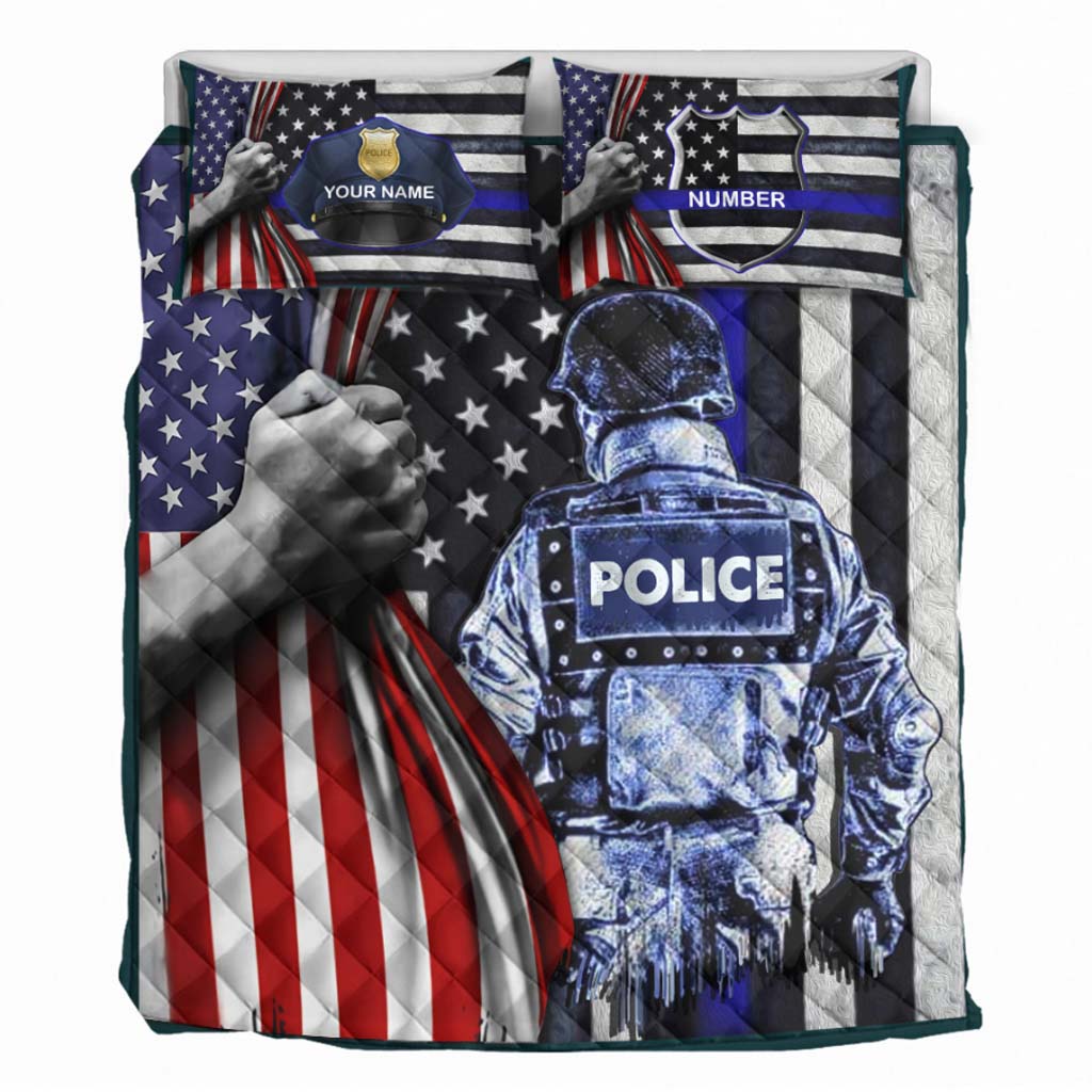 Blue Line - Personalized Police Officer Quilt Set