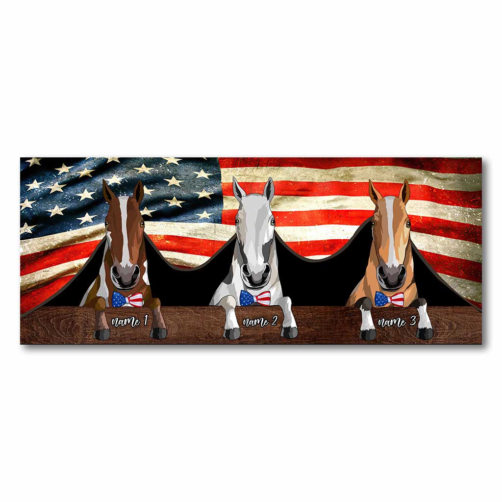 Red, White And Blue Horses - Personalized Independence Day Truck Tailgate Decal