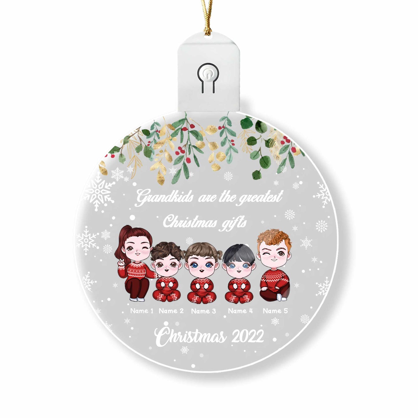 Grandkids Are The Greatest Christmas Gift - Personalized Grandma Round Led Acrylic Ornament