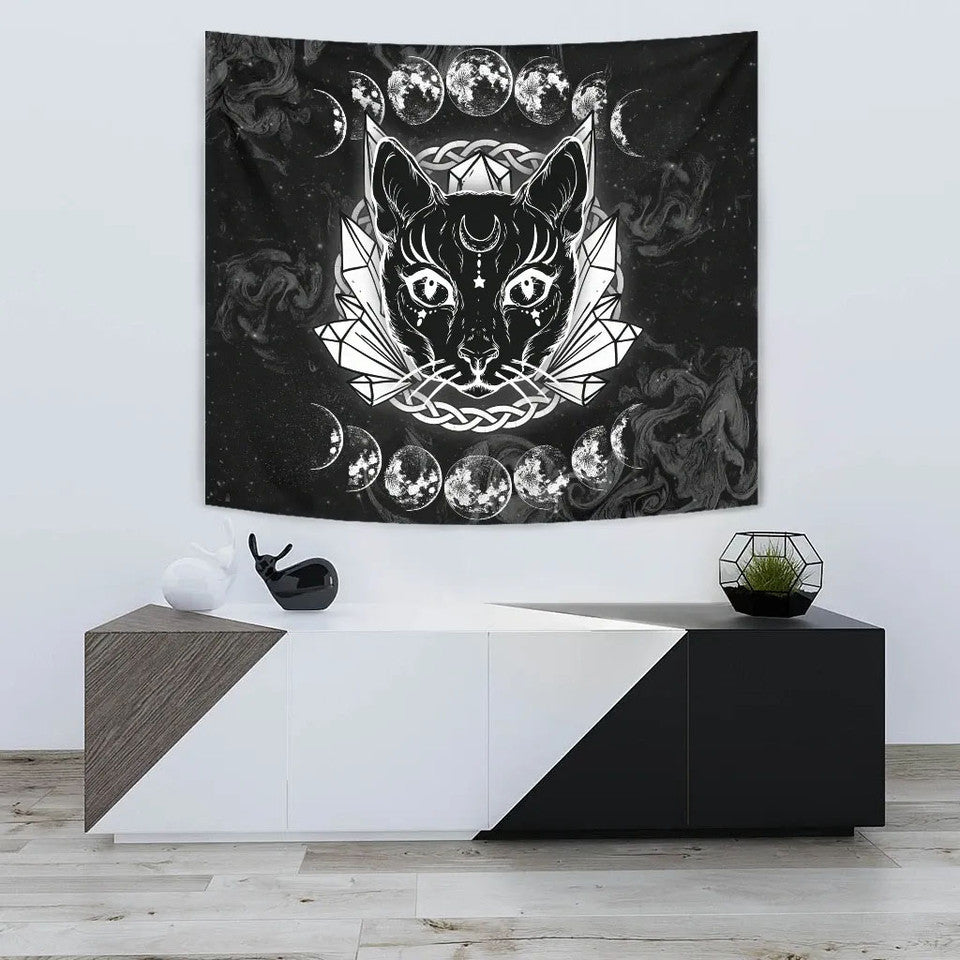 Celtic Wicca Wiccan Occult Black Cat - Witch Wall Tapestry 0822