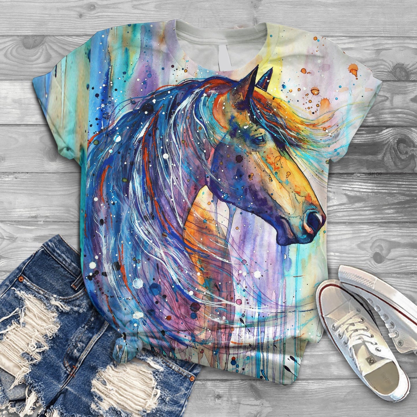 Water Color Print Horse All Over Shirt 0523