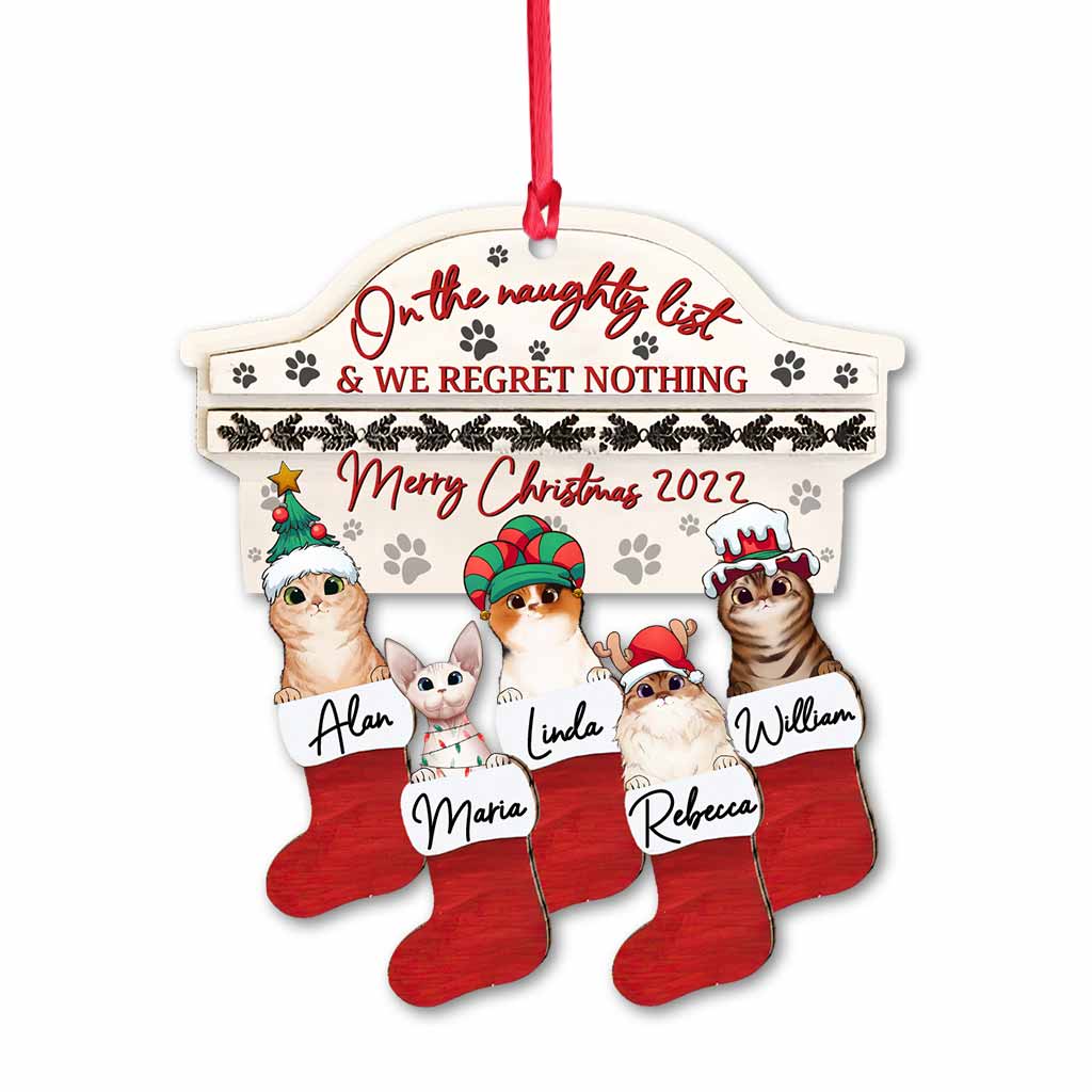 On The Naughty List Cute Cats - Personalized Christmas Cat Ornament (Printed On Both Sides)