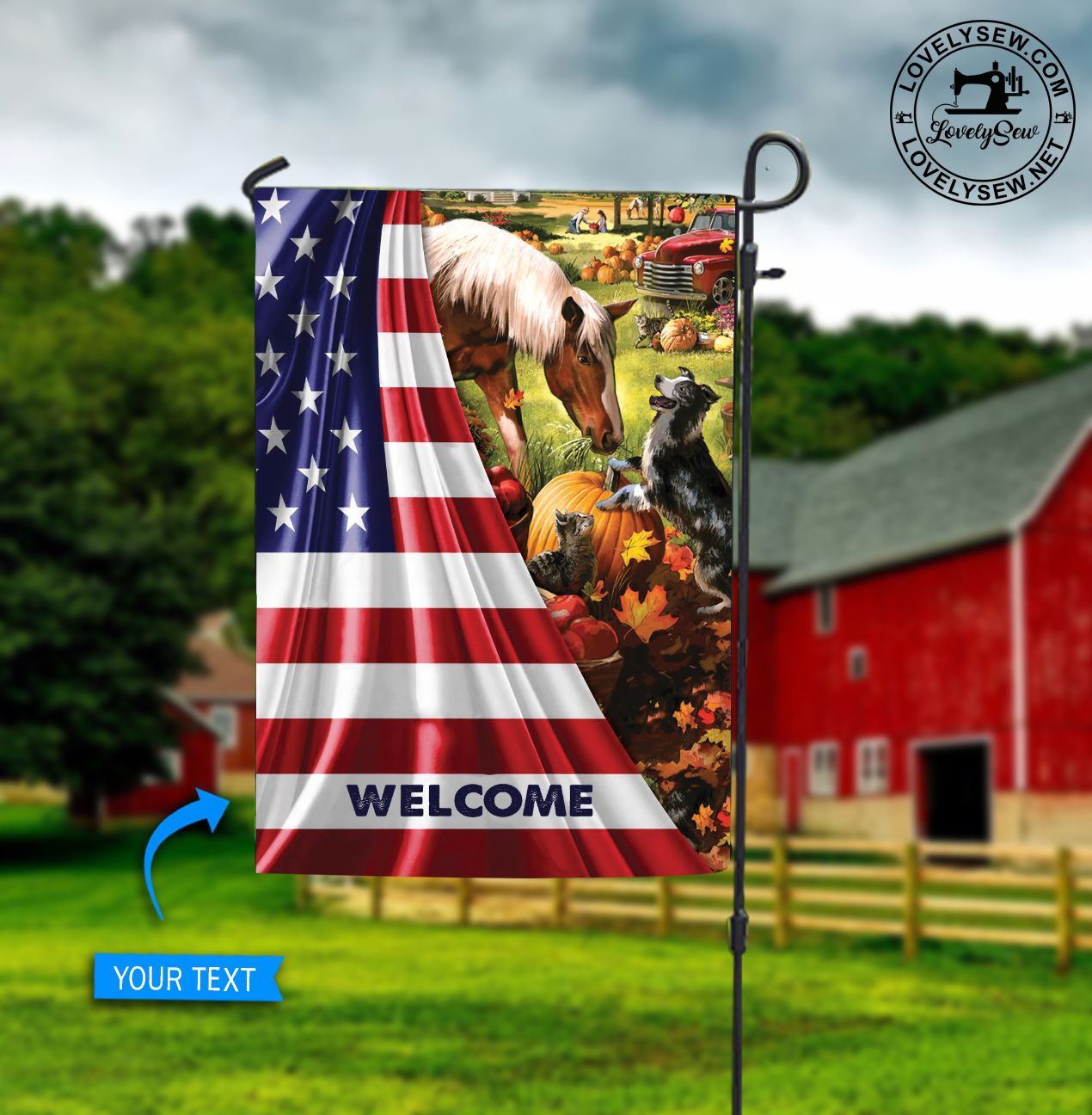 Fall Season Personalized Horse House Flag 0523