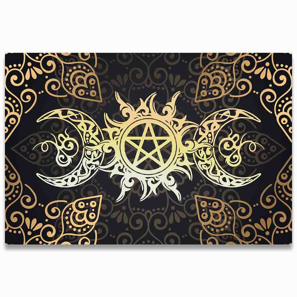 Triple Moon Pentagram Wicca - Witch Doormat 0822
