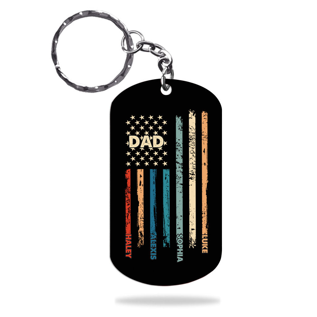 Stars And Stripes - Personalized Independence Day Father Stainless Steel Keychain