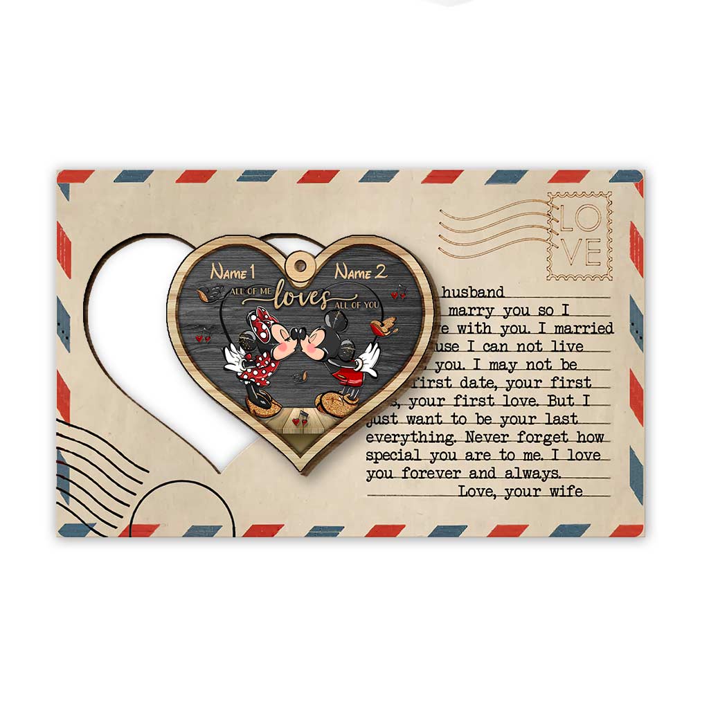 To My Love Mouse Ears Couple - Personalized Christmas Mouse Wooden Card Pop Out Ornament