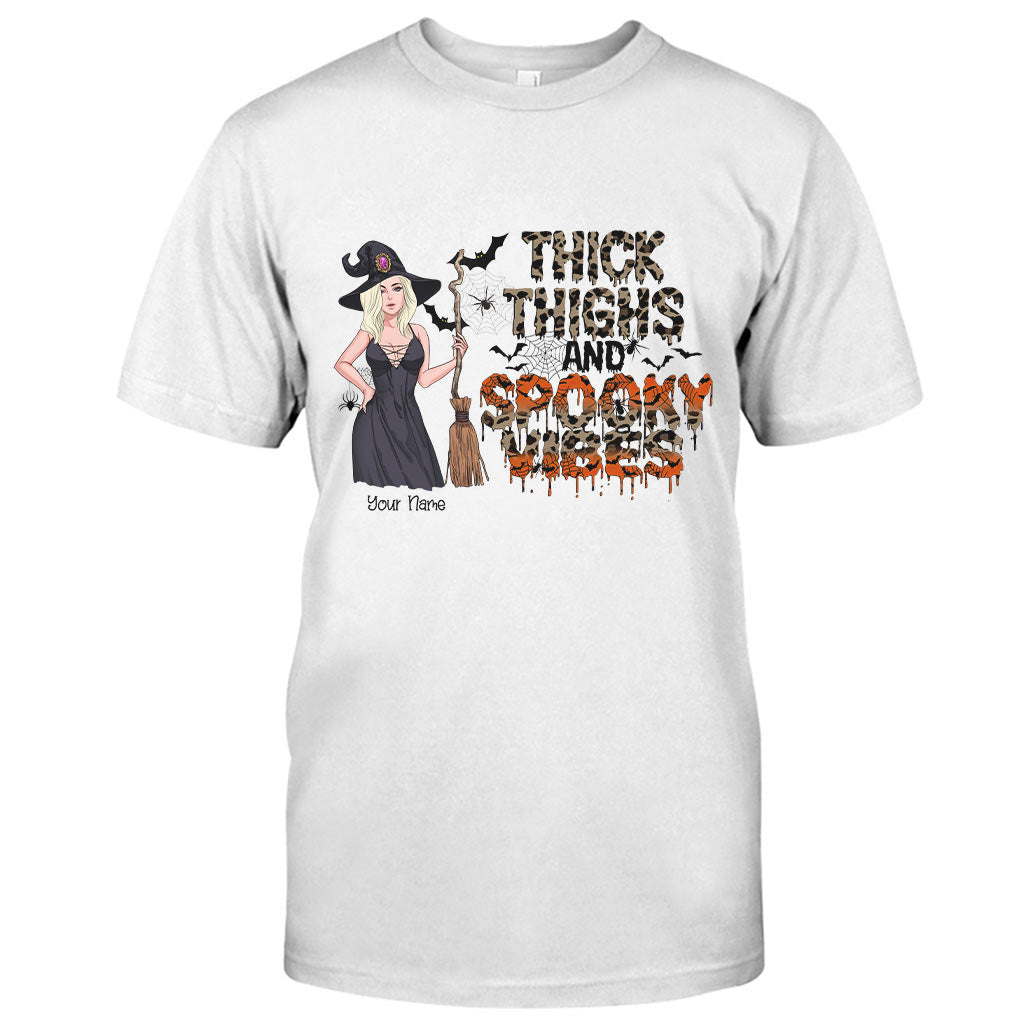 Thick Thighs And Spooky Vibes - Personalized Witch T-shirt and Hoodie