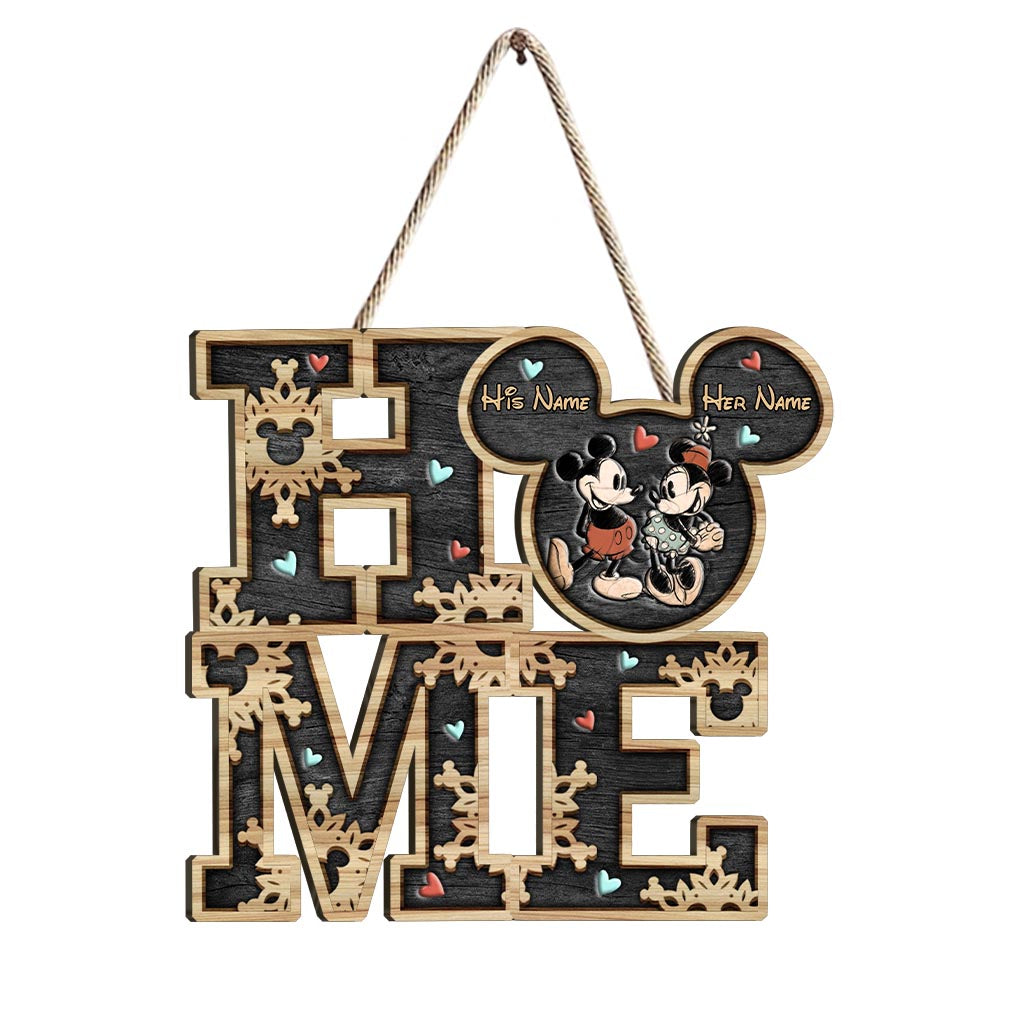 Home Sweet Home - Personalized Couple Mouse Wood Sign