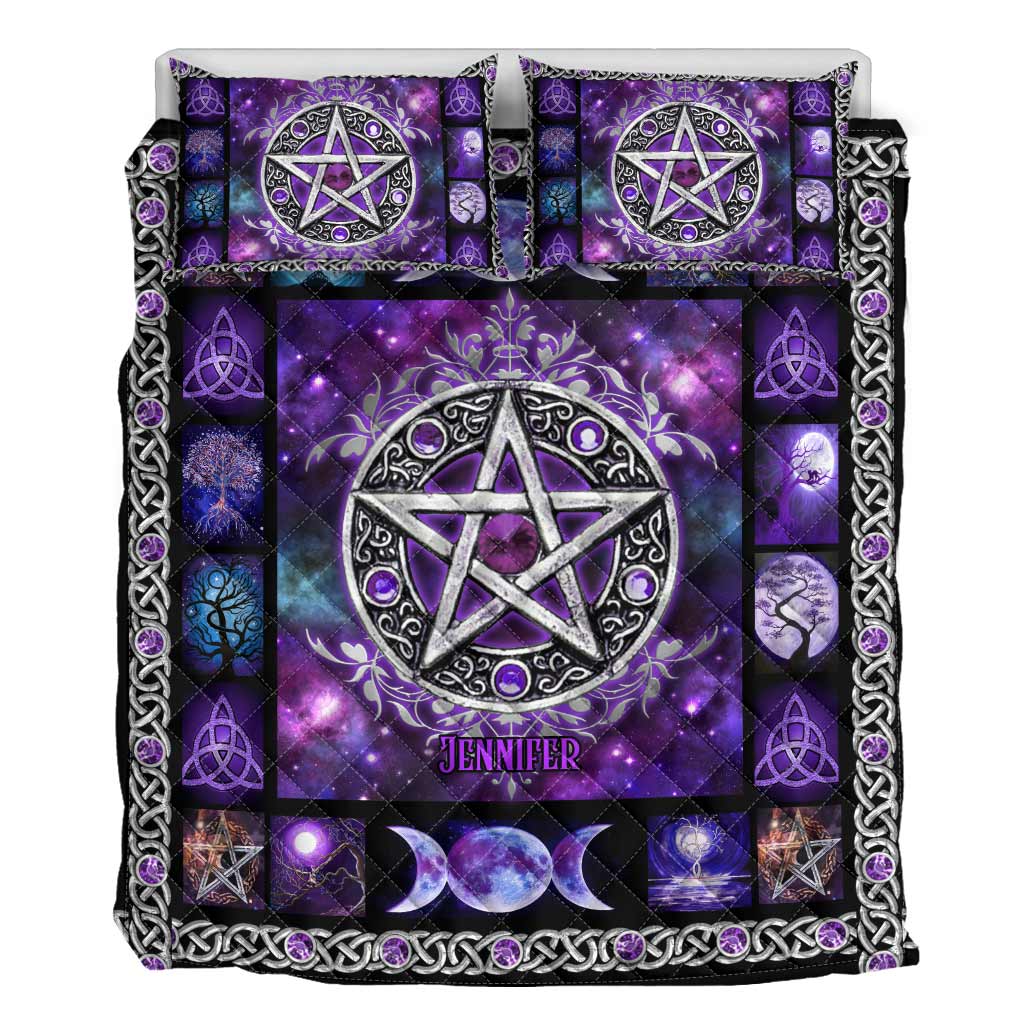 Purple Pentagram Triple Moon - Personalized Witch Quilt Set