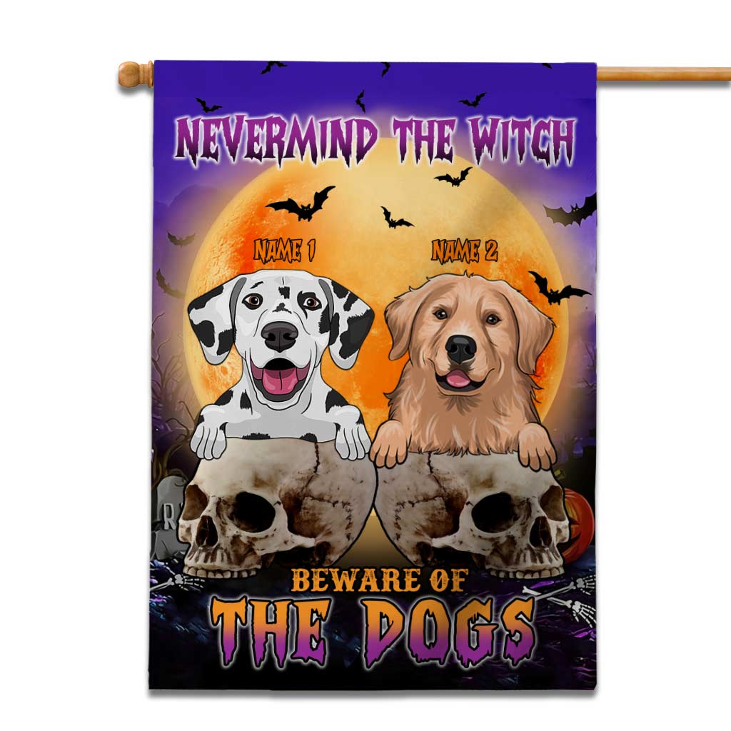 Beware Of The Dogs - Personalized Halloween Witch House Flag