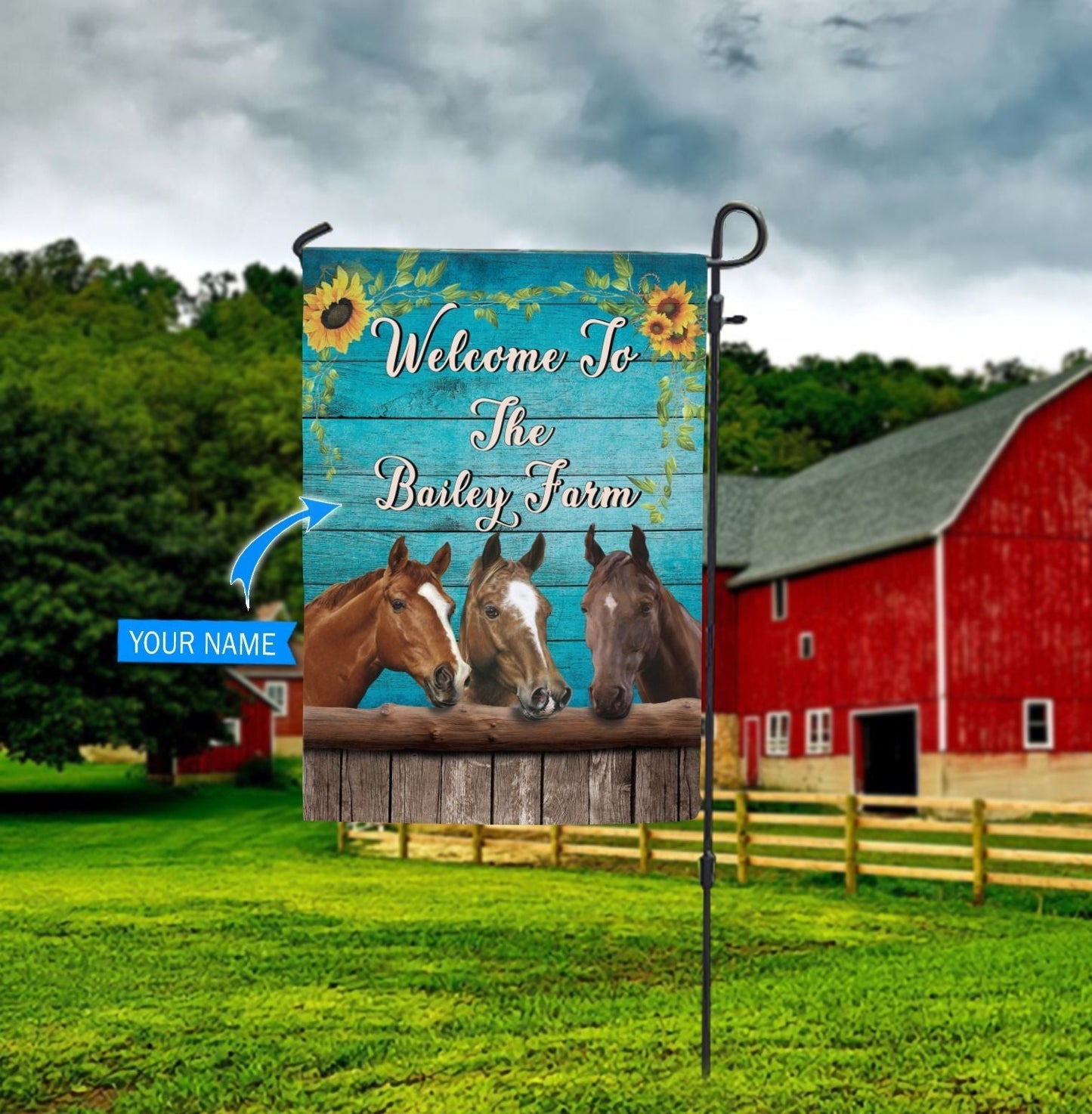 Horses Welcome To The Farm Personalized Horse Garden Flag 0523
