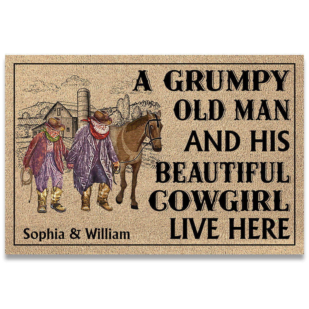 A Grumpy Old Man - Personalized Couple Horse Doormat