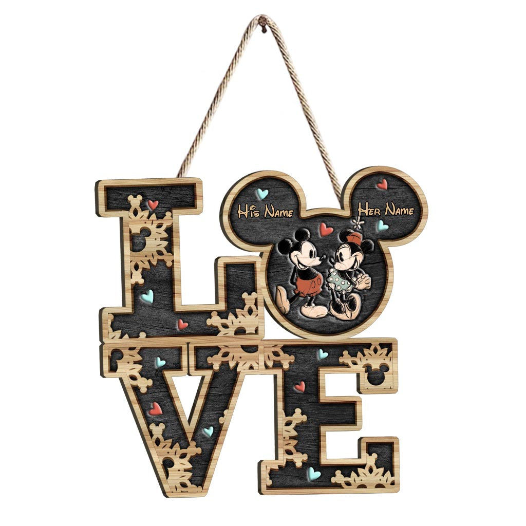 Mouse Ears Couple - Personalized Couple Mouse Wood Sign