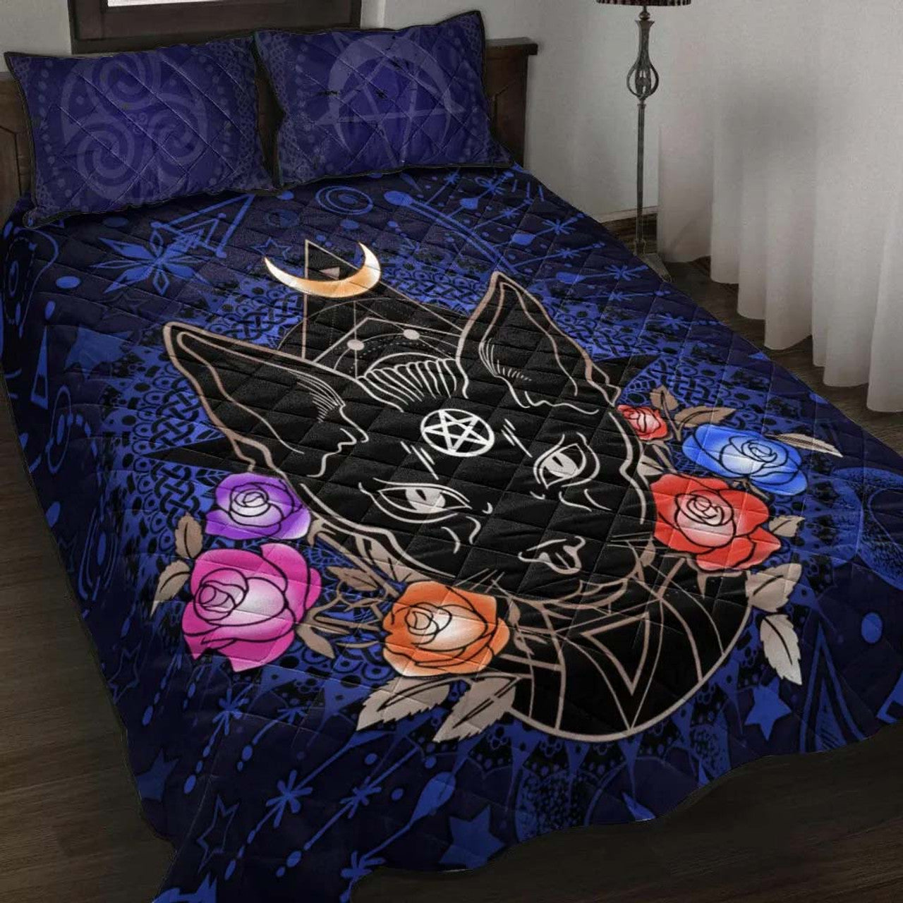 Celtic Wicca Occult Cat Wicca Symbol - Witch Quilt Set 0822