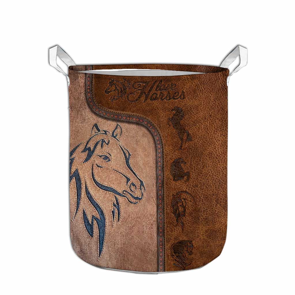 Love Horses Leather Pattern Print Horse Storage Basket 0622