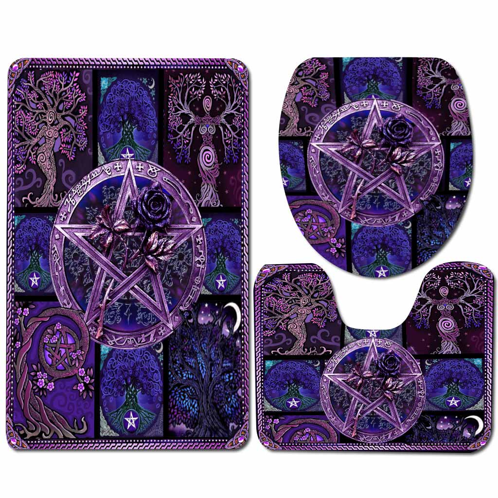 Witch Pentagram Roses - 3 Pieces Bathroom Mats Set