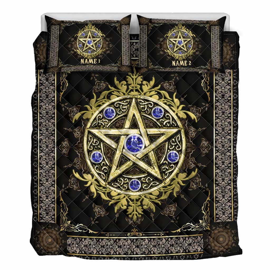 Golden Pentagram - Personalized Witch Quilt Set