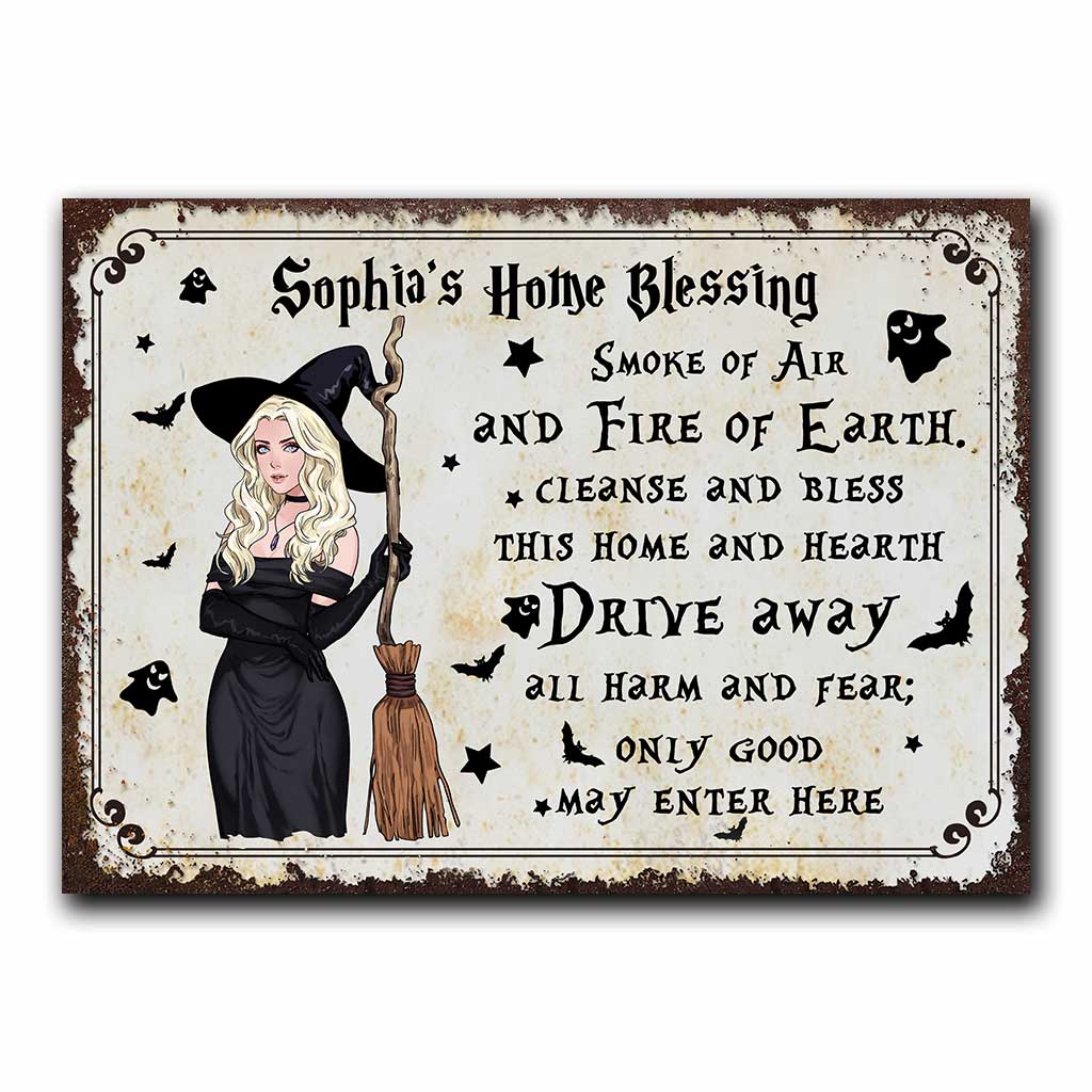 Home Blessing - Personalized Witch Rectangle Metal Sign