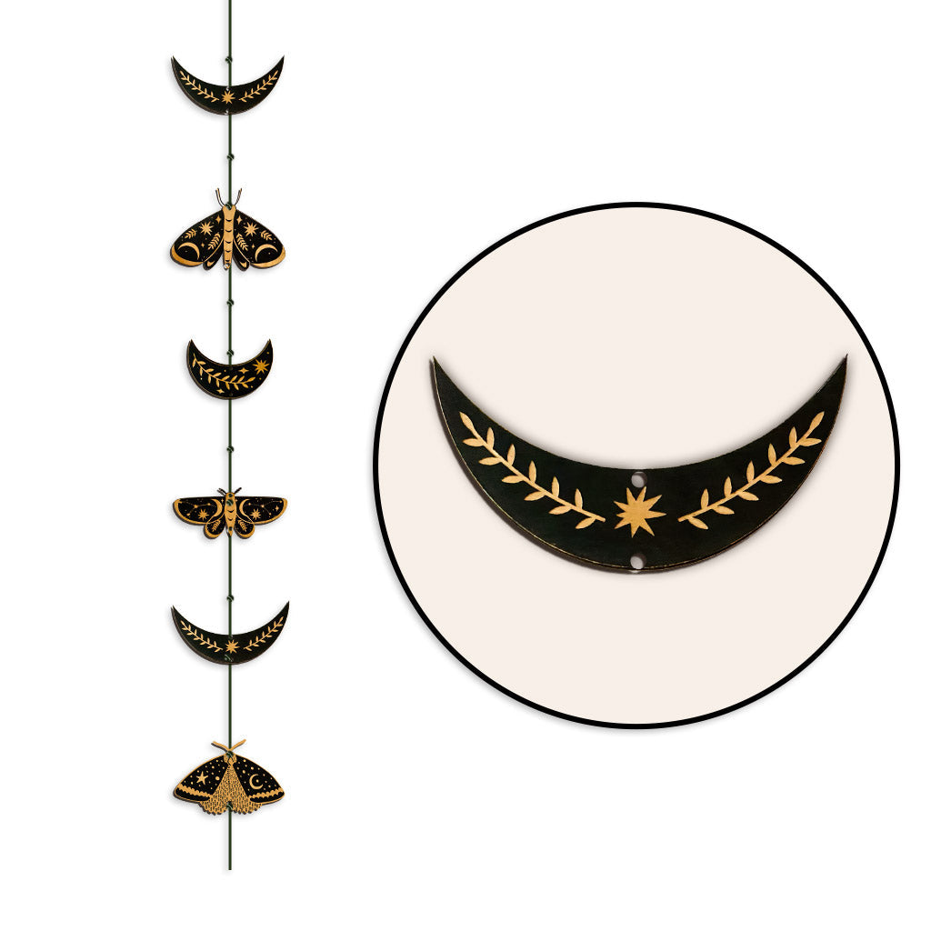 Moth And Moon Garland - Halloween Witch 6 Pieces Garland