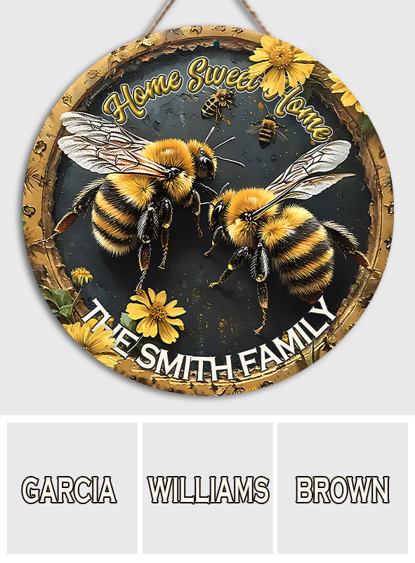 Home Sweet Home - Personalized Bee Round Wood Sign