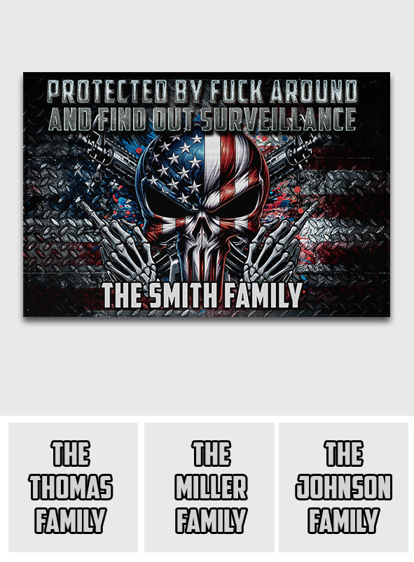 Protected by Fck Around and Find out Surveillance - Personalized Skull Doormat