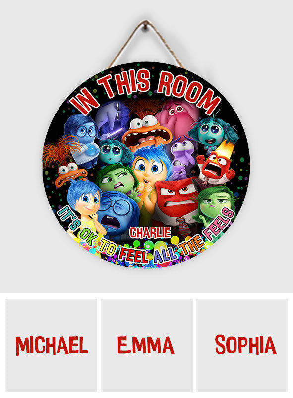 In This Room It's OK - Personalized Round Wood Sign
