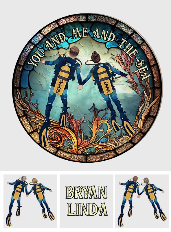 You & Me And The Sea - Personalized Scuba Diving Round Wood Sign