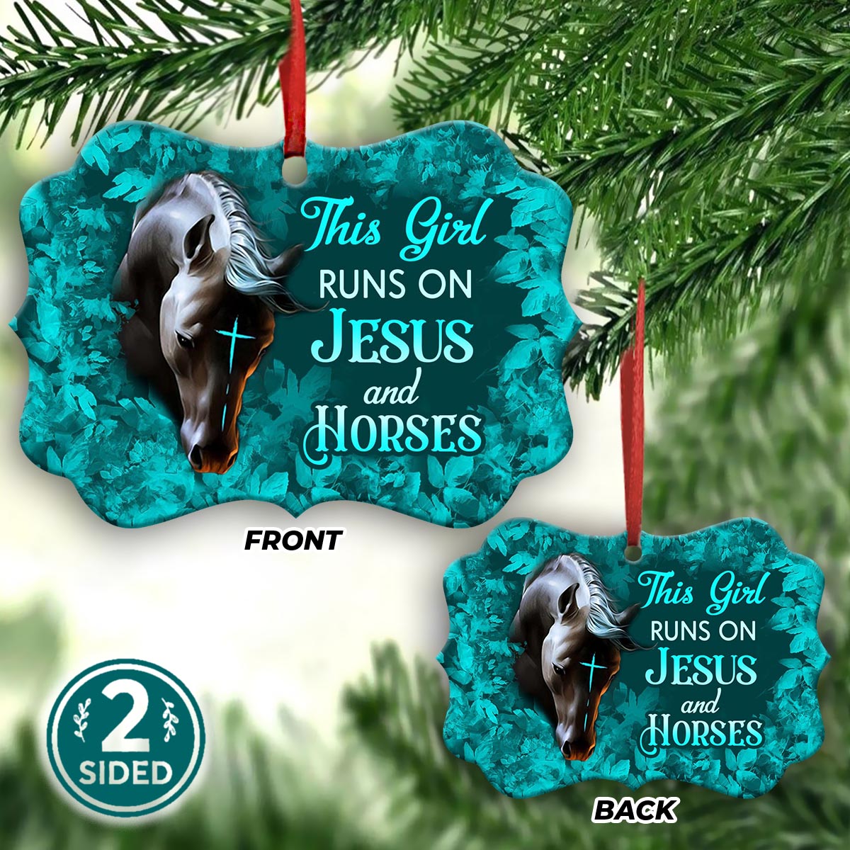This Girl Runs On Jesus And Horses - Horse Ornament (Printed On Both Sides) 1022