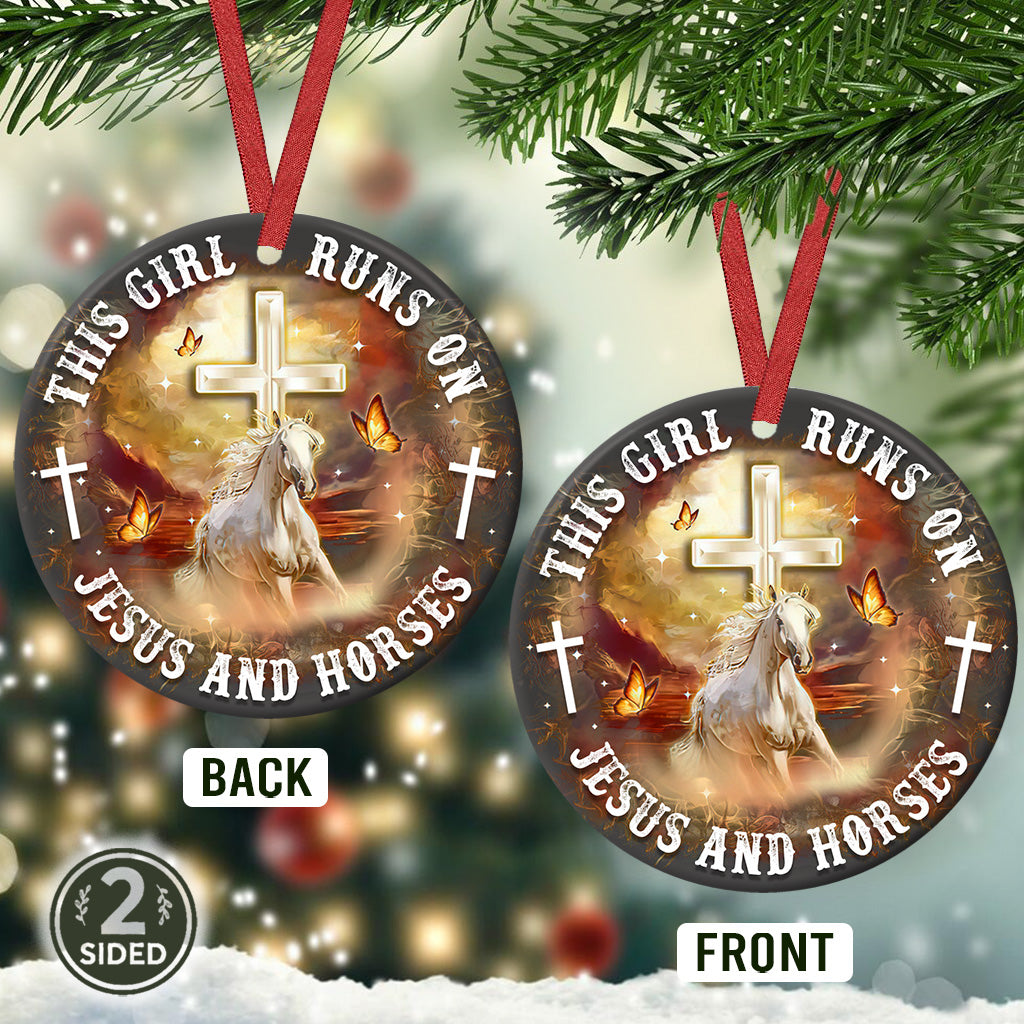 This Girl Runs On Jesus And Horses - Horse Ornament (Printed On Both Sides) 1022