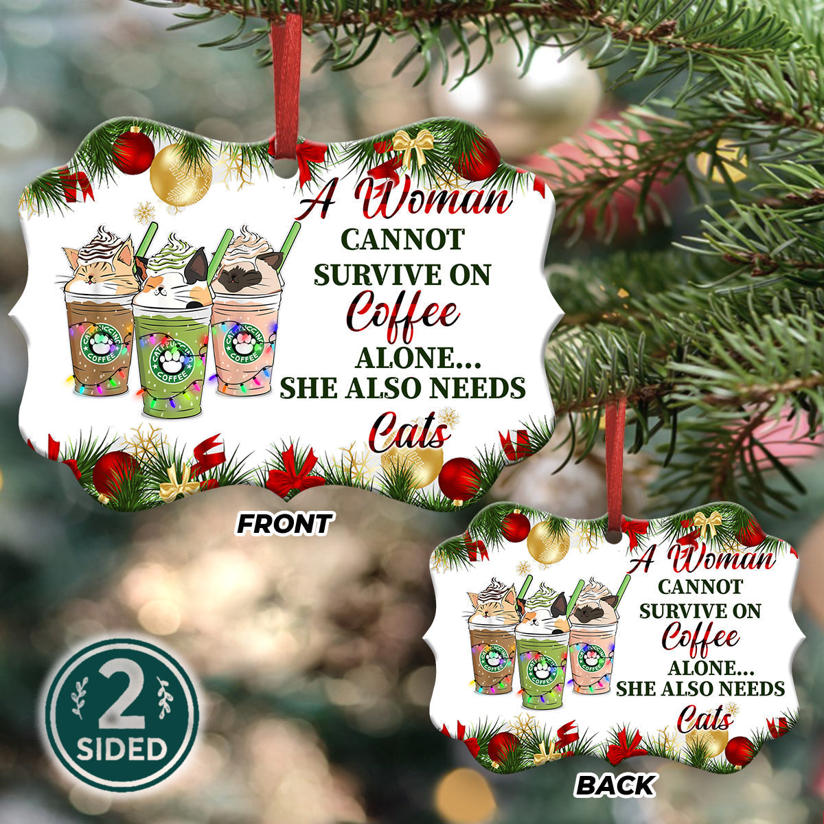 Coffee And Cats - Cat Ornament (Printed On Both Sides) 1022