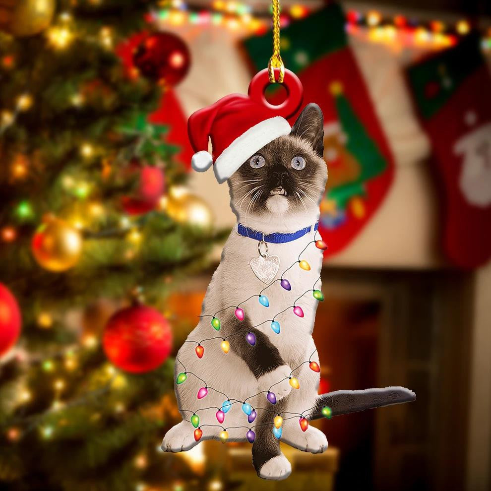 Cute Siamese Cat And Christmas Light - Cat Ornament (Printed On Both Sides) 1122