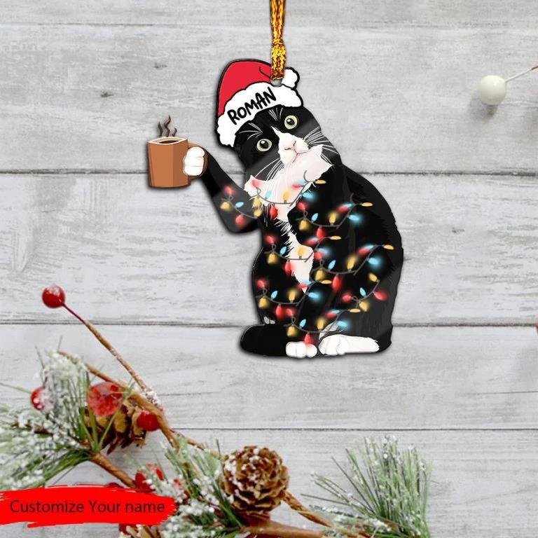 Cute Cat Coffee Christmas - Personalized Cat Ornament (Printed On Both Sides) 1122