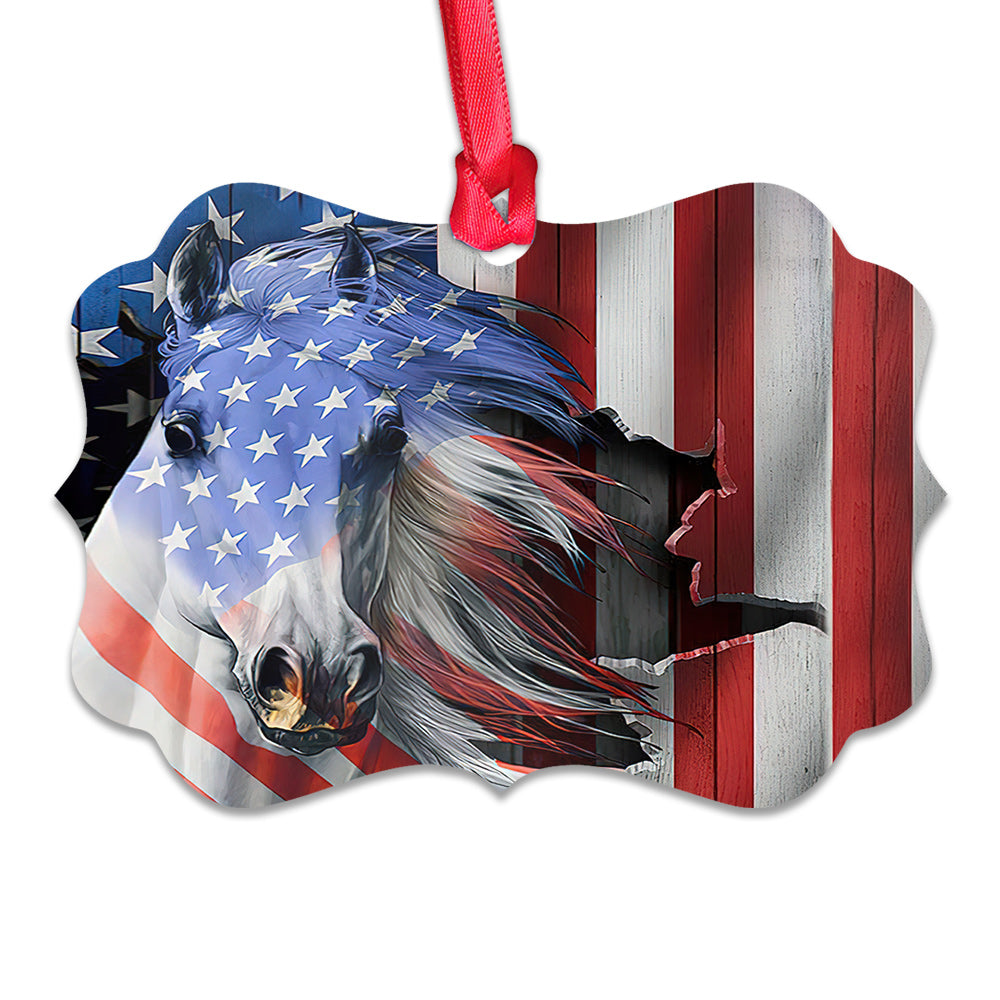 Horse American Flag - Horse Ornament (Printed On Both Sides) 1022