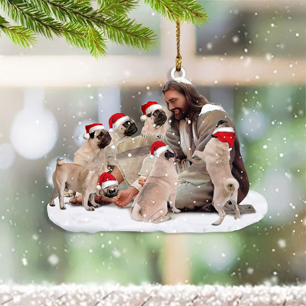 Pugs With God Jesus - Dog Ornament (Printed On Both Sides) 1122