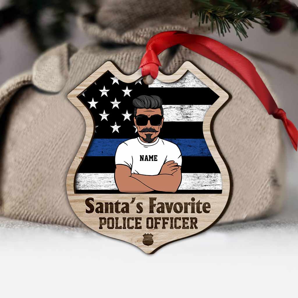 Santa's Favorite Police Officer - Personalized Christmas Layered Wood Ornament