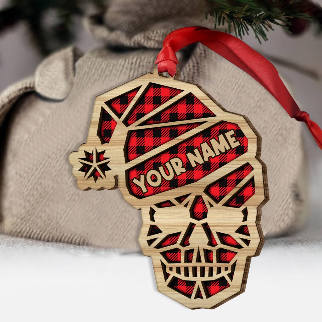 Geometric Santa Skull - Personalized Christmas Skull Layered Wood Ornament