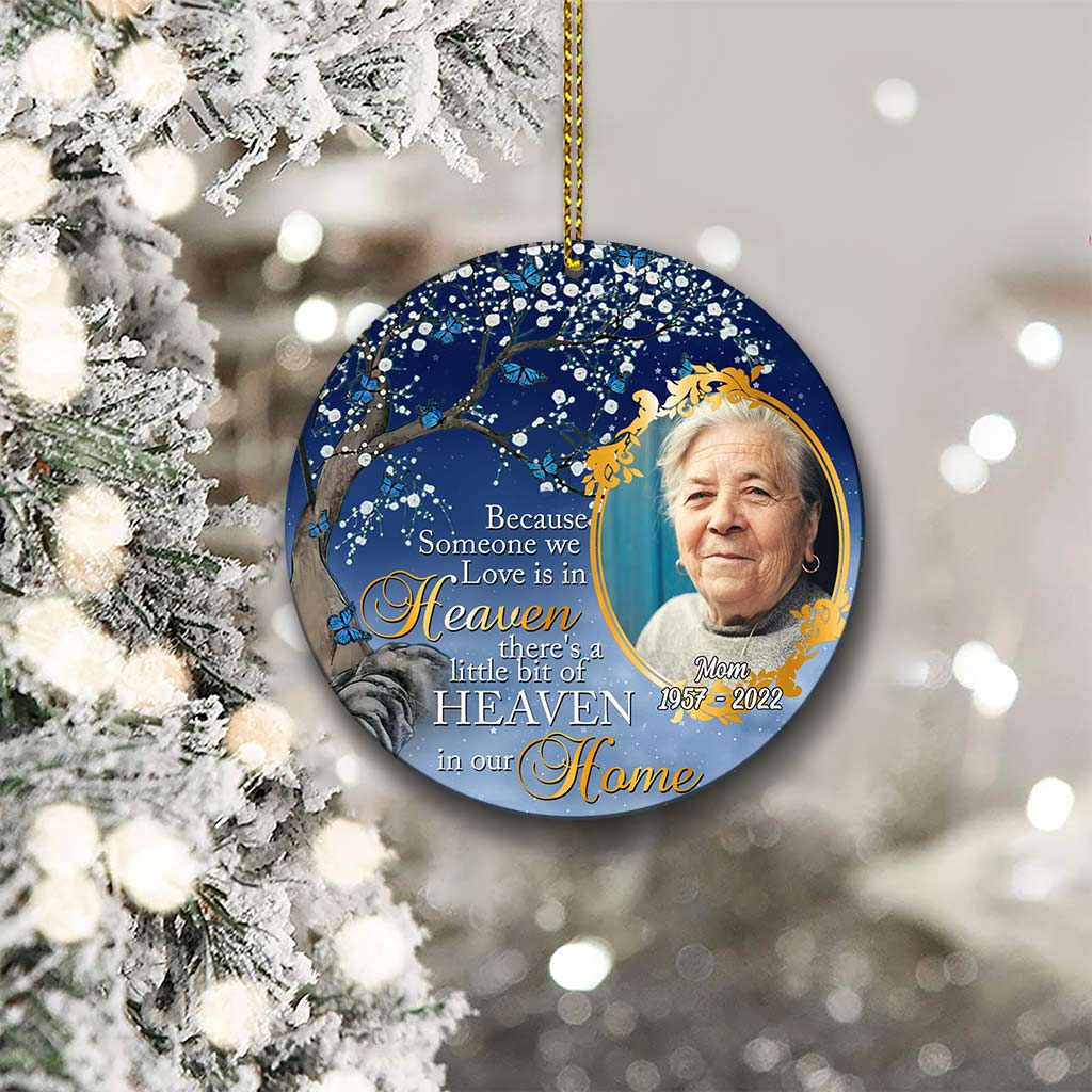 There's A Little Of Heaven In Our Home - Personalized Memorial Round Aluminium Ornament (Printed On Both Sides)
