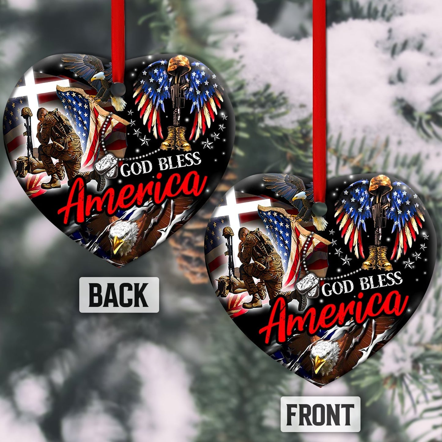 Veteran God Bless America Eagle USA Flag - Veteran Ornament (Printed On Both Sides) 1122