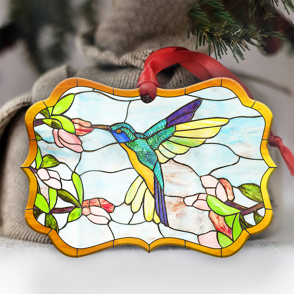 Hummingbird Stained Glass Printing Hummingbird - Medallion Aluminium Ornament (Printed On Both Sides) 1122