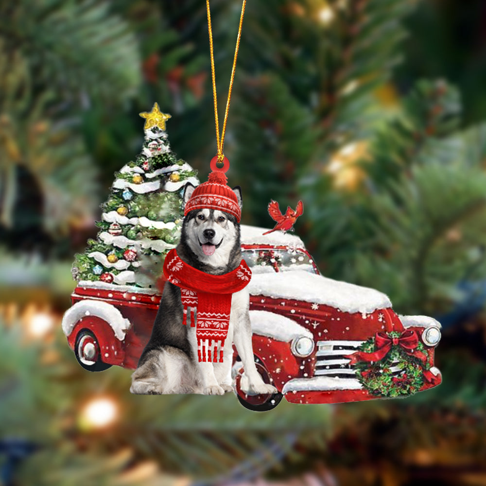 Husky Christmas Red Truck - Dog Ornament (Printed On Both Sides) 1022